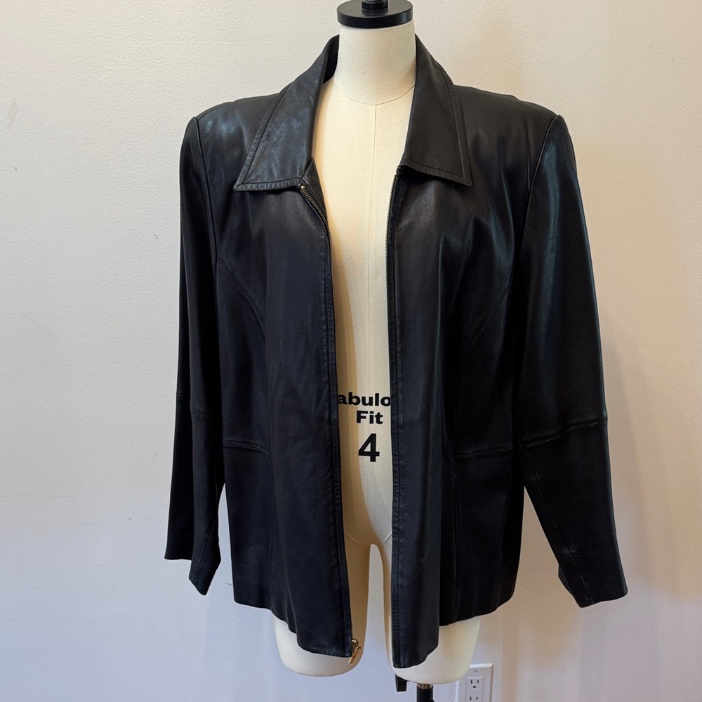 Women's Black Leather Zip-Front Jacket